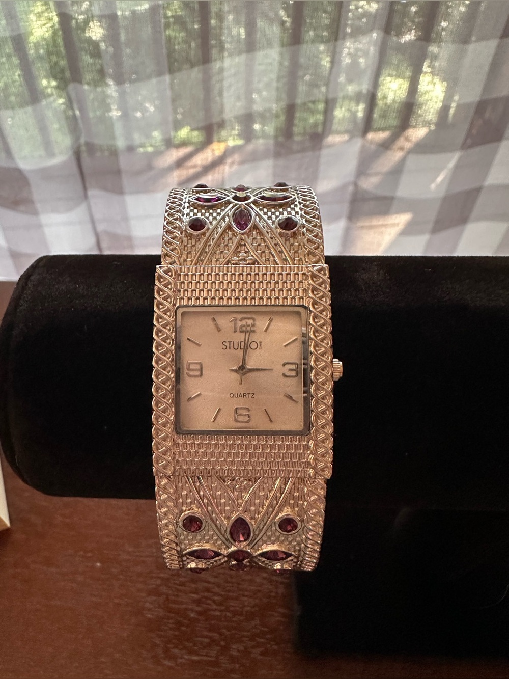 Studio Time Silver-Tone Women's Purple Gem Accent Bracelet Watch